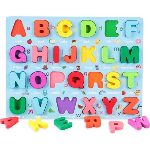 Children Colorful Puzzle Wooden Toy Letter Alphabet Number Early Learning Jigsaw Classic Educational Assemble Toys