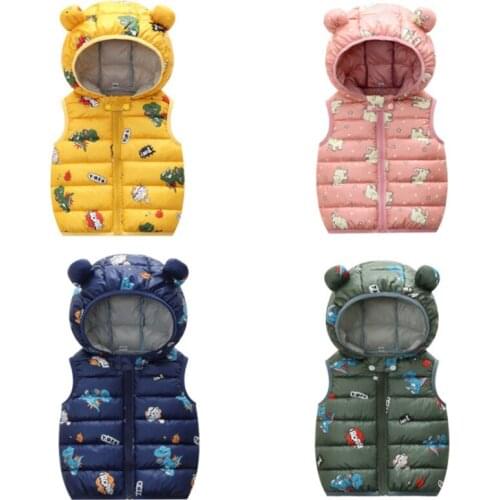 Kids Warm Vest Jackets Baby Boy Girl Sleeveless Hoodies Autumn Winter New Cartoon Waistcoats for Childrens Cotton Clothing