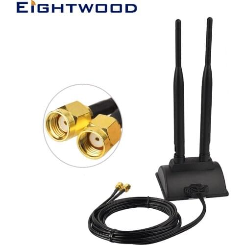 Eightwood 2.4GHz 5GHz Dual Band WiFi Antenna Aerial with RP-SMA Male Magnetic Base for PCI-E WiFi Network Card USB WiFi Adapter