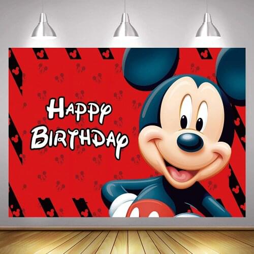Photography Backdrop For Kids Happy Birthday Party Decor Supplies Cartoon Mouse For Baby Shower Banner Background