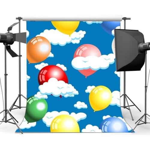 Girls 1st Birthday Backdrop Sweet Baby Shower Backdrops Balloons Blue Sky White Cloud Cartoon Background
