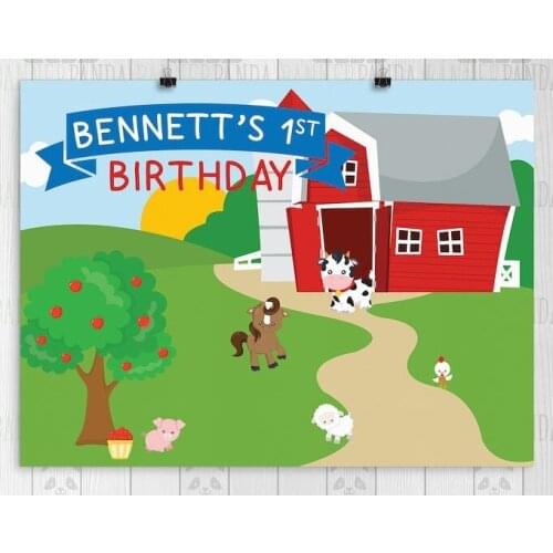 Custom Red Farm Banner Barnyard Party Apple Tree background High quality Computer print birthday backdrops