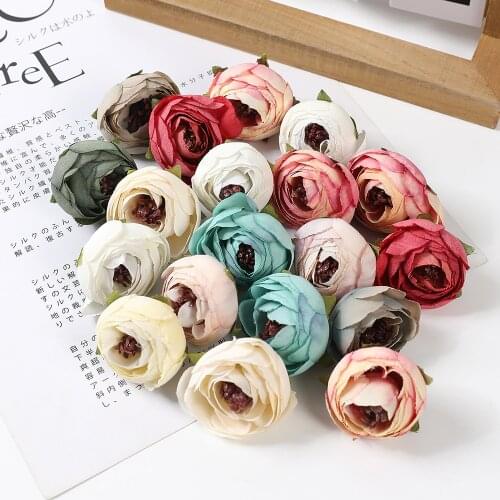 20 Pcs Decorative Flowers Wall Wedding Bridal Accessories Clearance Diy Gifts Box Artificial Flowers Silk Tea Roses Scrapbooking