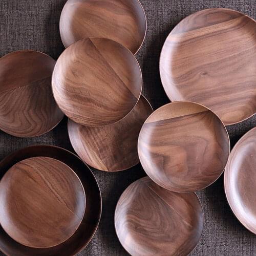 Round Wooden Plate Snacks Fruit Bread Cake Storage Tray Breakfast Dishes Dessert Serving Tray Kitchen Tableware Gifts Home Decor