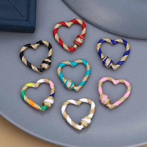MINHIN Cute Enamel Heart Clasps Micro Paved CZ Cubic Zircon Lock Hook Spiral Clasps for DIY Women Necklace Bracelet Punk Jewelry