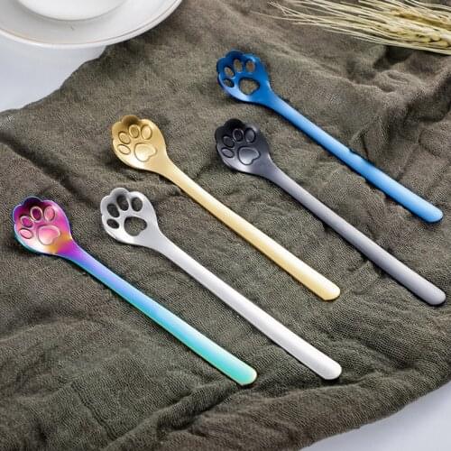 Cute 304 Stainless Steel Coffee Spoon Cat Paw Stirring Spoon Teaspoon Tea Spoon Dessert Spoon Long Handle Tableware Mug Supplies