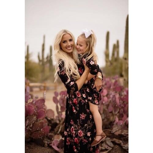2019 Mommy and Me Family Matching Mother Daughter Dresses Clothes Floral Mom and Daughter Dress Kids Parent Child Outfits