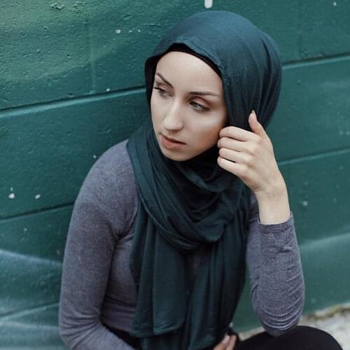 2020 Fashion muslim stretchy jersey hijab scarf soild color female headscarf turban cotton wrap head shawls islamic head scarf