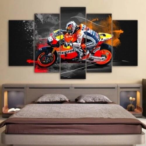 Moto Racing Poster And Print On Canvas Painting Wall Art Pictures For Living Room 5pcs Set Home Decoration Frameless