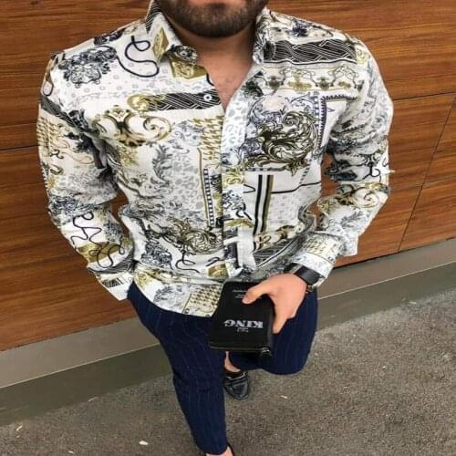 Hot-Sale Men Casual Shirt Printing Long SleeveTurn-down Collar Ethnic Style Button Tops Masculina Manga Longa Prom Party Shirt