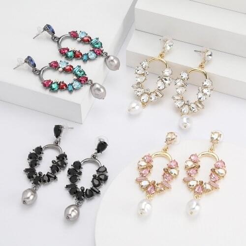 Newest Geometric Statement Big ZA Earrings Jewelry Women Luxury Crystal Long Dangle Earrings Female Indian Faux Pearl Earrings