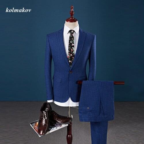 2020 New Arrival Autumn Style Men Business Casual Suits Blazers High Quality Solid Stripe Mens Three-pieces Clothes Size S-6XL