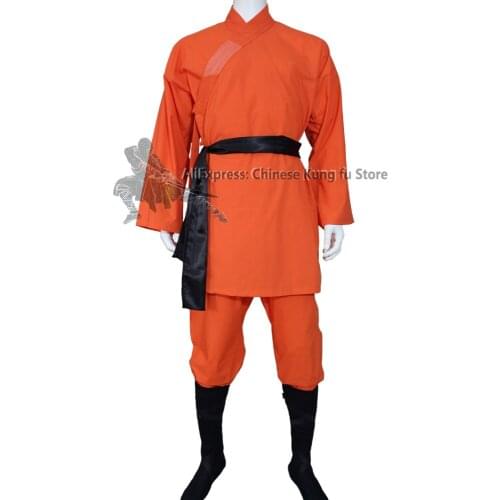 Orange Cotton Shaolin Monk Kung fu Suit Tai chi Martial arts Uniform Wing Chun Clothes Unisex