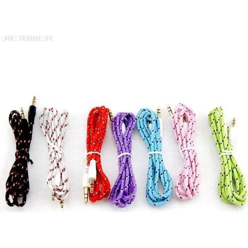 Braided Woven AUX 3.5mm Audio Car Extention Cable wire Auxiliary Stereo Jack Male 3ft Lead For Iphone Mobile Phone 500pcs/lot