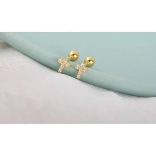 925 Sterling Silver Earrings Fashion Zircon Mini Cross Ear Bones Set Screw Small Earrings Trend Wild Men And Women Silver Jewely