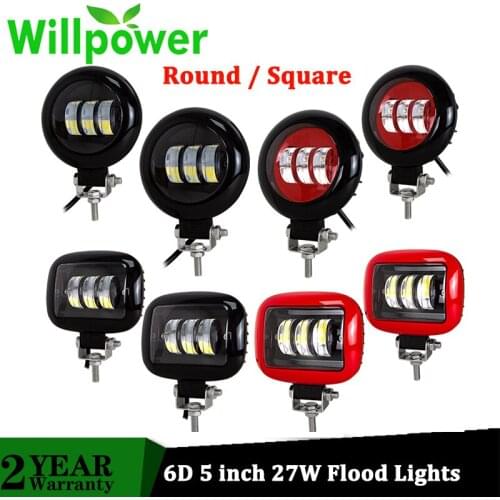 Willpower 6D 5 inch 27W Round Square Flood Offroad Led Work Light for Car 4WD ATV SUV UTV Truck 4x4 Driving Motorcycle 12V 24V
