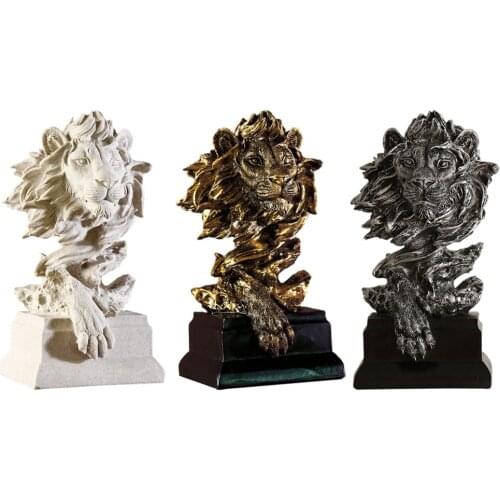 Lion Resin Statue for Home Decor Animal Ornament Sculpture Lion Head Art Figurine Decorative Sculpture