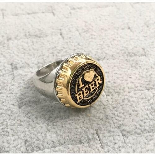 Creative Beer Cap Design Rings Carving "I Love Beer" Fashion Two Color Unusual Jewelry Men‘s Domineering Punk Party Accessories