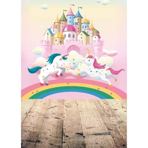 Castle Rainbow Unicorn Cartoon Photography Backdrop Vinyl Photo Studio Backgrounds for Children Baby Shower Photocall Photobooth