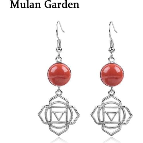 M&G Vintage Yoga Nature Stone Dangle Earrings Round Stone Pendant Geometric Statement Earrings Fashion Jewelry Accessories Gifts