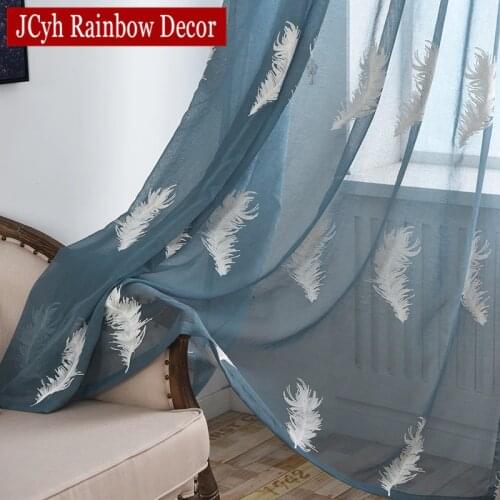 Feather Embroidered Sheer Tulle Curtain For Living Room Bedroom White Voile Curtains Fabric Drapes For Window Kitchen Curtains