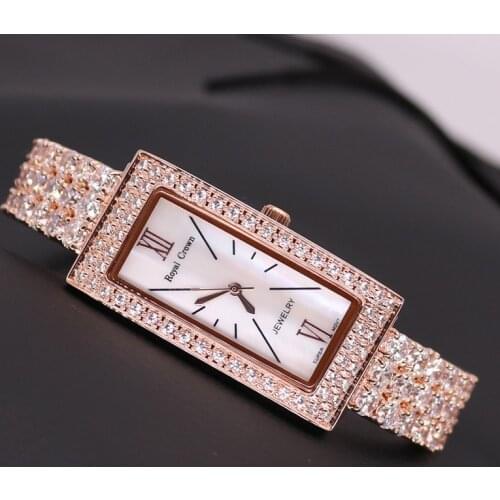 Prong Setting Royal Crown Lady Womens Watch Japan Quartz Jewelry Hours Fine Fashion Crystal Luxury Rhinestones Girl Gift Box