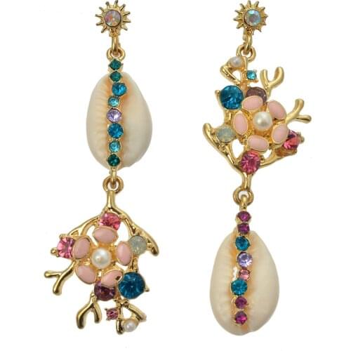 Earrings women colorful earrings Colorful Crystal Embroidered Sea Conch Earrings
