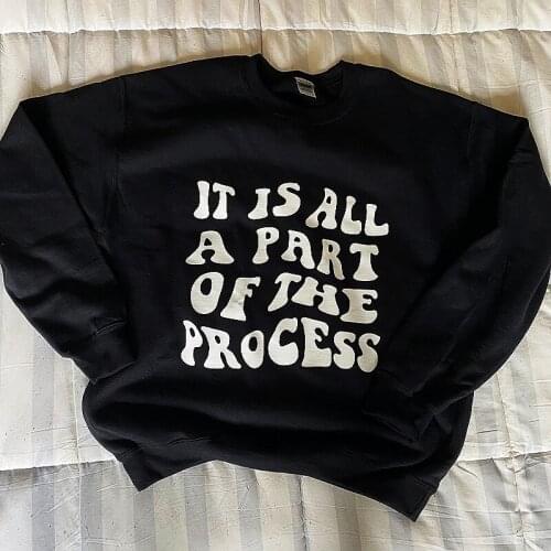 2021 Autumn Slogan Letters Printed Women Loose Black Sweatshirts Crewneck Long Sleeve Add Wool Thick Pullover Aesthetic Jumper