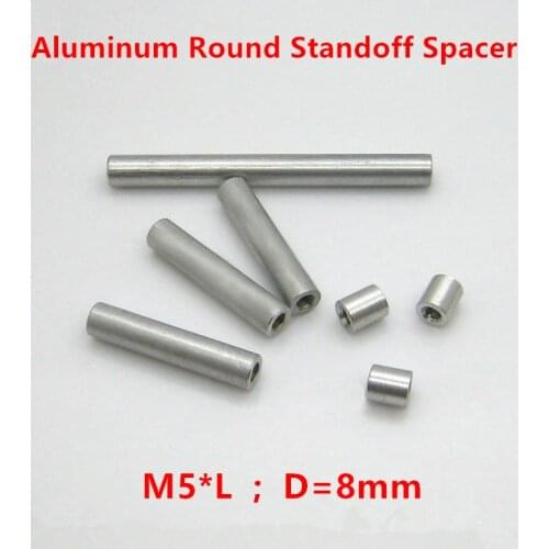 10pcs M5 Aluminum Spacers M5*10-100mm Aluminum Round standoff spacer studs long nut D=8mm aluminum spacing screw