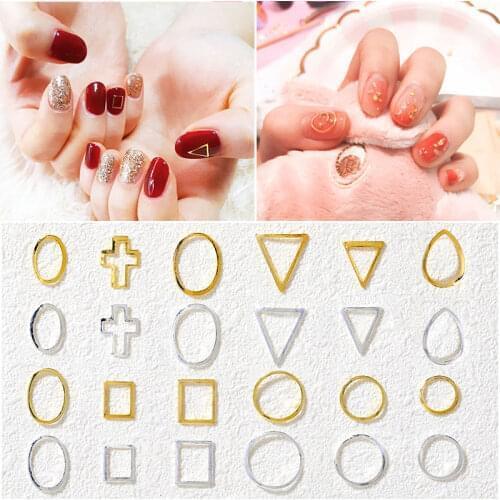 100 Pieces new pattern 3D Nail Sticker Hollow Rivet Art Decoration DIY Geometric Metal Border Gold Round Square Design Nail Acce