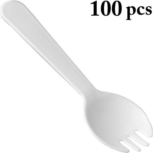 100PCS Disposable Cake Fork Plastic White Dessert Fork Fruit Forks Wedding Birthday Party Supplies Cake Tableware Ice Cream Tool