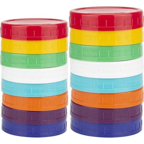 16Pack/ Lot Mason Jar Lids Wide Mouth Round Colored Plastic Lid for Mason Canning Jar
