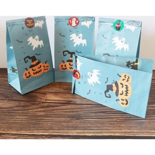 24pcs/lot Pumpkin Kraft Cookie Bag Blue Food Bag Packaging Halloween Paper Bags for Cookie Candy Gifts Halloween Party Supplies