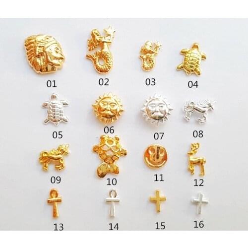 50pcs/pack Japan Korea Alloy Nail Art Tortoise Mermaid Goldfish Unicorn Smile Metal Accessorie for Phototherapy Nail Sticker DIY