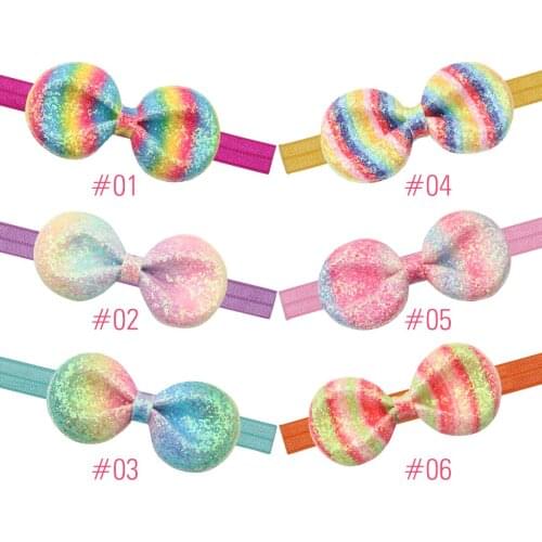 6 Pcs/lot Glitter Hairbow Crochet Headbands Gradient Color Sequin Bow Hairbands Children Girls Kawaii Headwear Hair Accessories