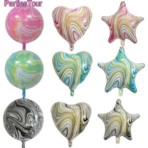 1pc 22 inch Agate Marble 4D Foil Balloons 18“ Heart Star Round Helium Ballons Wedding Decors Baby Showe Birthday Party Supplies