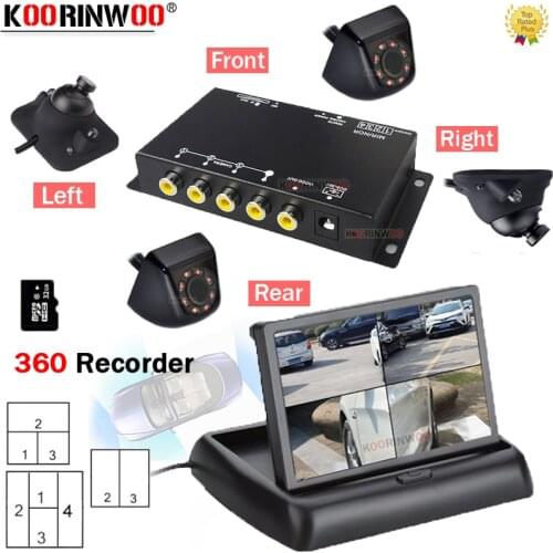 Koorinwoo Intelligent DVR 360 Car Recorder LCD Screen AV Auto Player 9-36V 4 Split Box Left Right Side Front Rear Camera Reverse