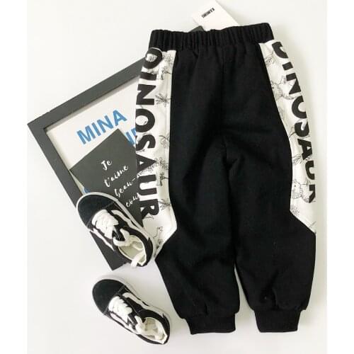 Tonytaobaby Cool Black English Dinosaur Plush Pants for Winter Boys Clothes Kids Winter Clothes