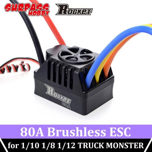 SURPASS HOBBY Rocket Brushless ESC 80A Electric Speed Controller Motor Waterproof Sensorless ESC BEC for 1/10 1/8 RC Monster Car