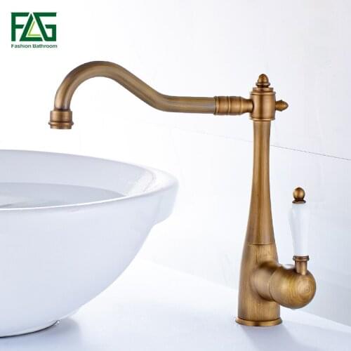 FLG Kitchen Faucets Single Holder Single Hole Kitchen Sink Faucet Swivel Spout Ceramic Handle Chrome Brass Mixer Water Taps