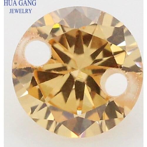 Double Holes Cubic Zirconia AAAAA Champagne CZ Loose Stones For DIY Jewelry Wholesale Beads High Quality CZ With Holes