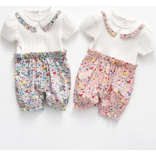 Baby Summer Short-Sleeved Jumpsuits Broken Flower Color Matching Baby Clothes Bodysuits & One-Pieces Rompers Baby Girl Clothes
