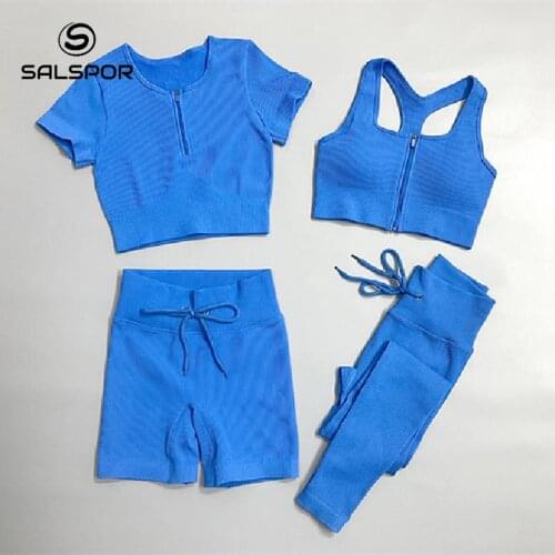 SALSPOR Sports Set Tracksuit Women Slim Summer Clothes For Women Zippered Sportswear Female Leggings Two Piece Set