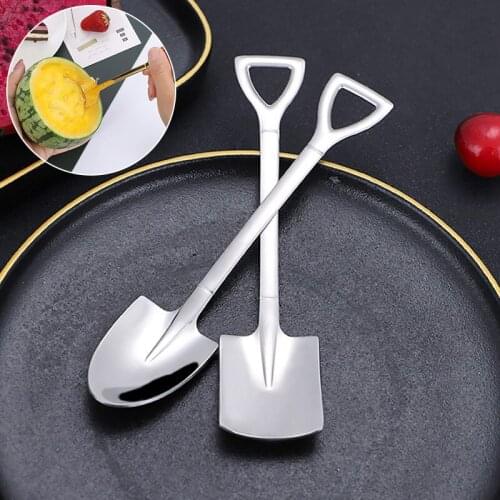Creative Retro Shovel Coffee Spoon 304 Stainless Steel Dessert Spoon Watermelon Spoon Ice Cream Spoon Tip Shovel Flat Shovel