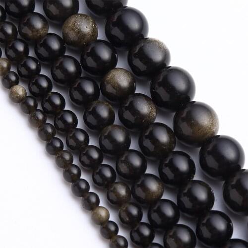 4 6 8 10 12 14mm Gold Obsidian Natural Stone Round Loose Beads for Jewelry Making DIY Bracelet Necklace