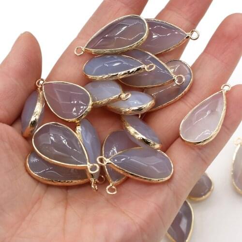 Natural Stone Grey Agates Pendant Section Water Drop Shape Exquisite charms for Jewelry Making DIY Necklace Accessories 15x30mm