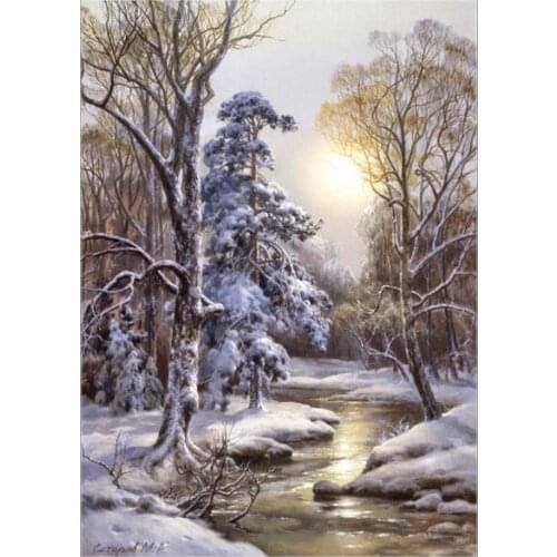 Forest scenery Oil Painting Snowbreak Cross Stitch Kits Needlework Embroidery Crafts 14ct Unprinted DIY Arts Handmade Home Decor