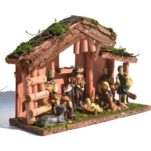 Miniature Nativity Scene Statue Christmas Baby Jesus Crib Figurine Resin Craft Ornament Religious Church Catholic Gift