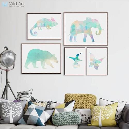 Minimalist Watercolor Animal Chameleon Polar Bear Art Prints Poster Polygo Wall Pictures Living Room Canvas Painting Home Decor