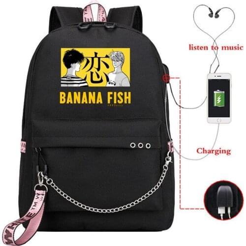 Hot Anime Banana Fish Boys Girls USB Fashion Backpack Kids Teens School Bags Bookbag Cartoon Travel Shoulder Bags